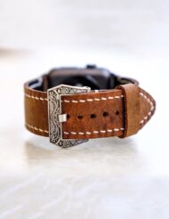 Hand Stitched Leather Apple Watch Band Brown - Image 3