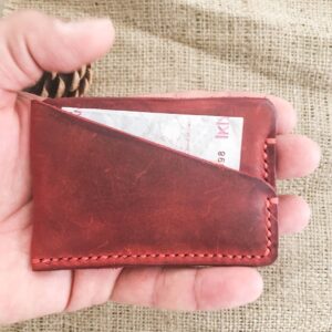 Minimal Red Leather Pocket Credit Card Holder