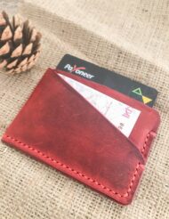 Minimal Red Leather Pocket Credit Card Holder