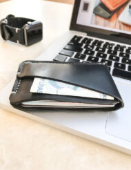 Minimal Black Leather Pocket Credit Card Holder